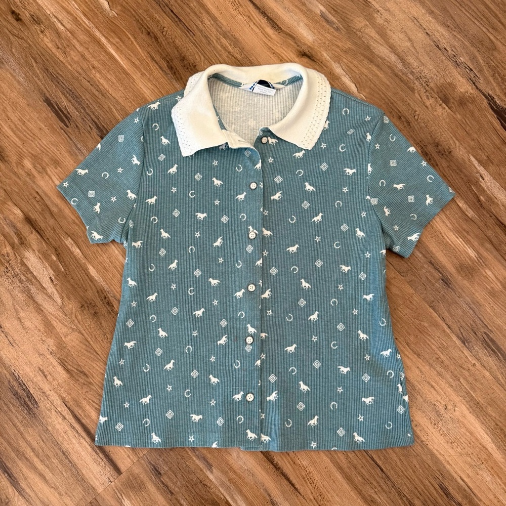 Womens vitnage 90s roper western wear button up casual rodeo shirt sz S green